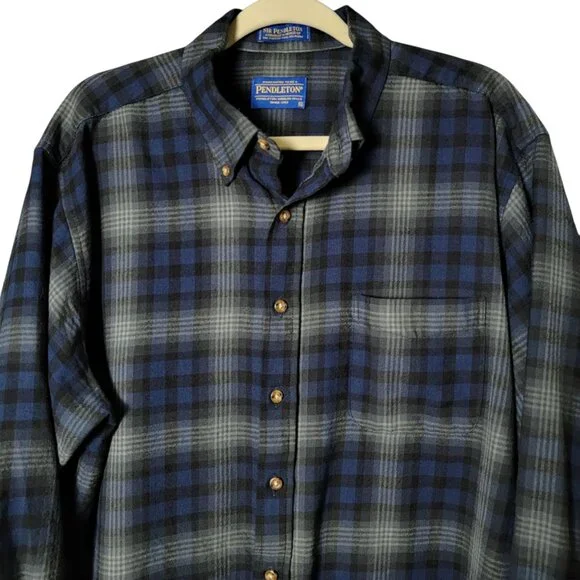 Pendleton Mens Sire Pendleton Blue Plaid Wool Long Sleeve Button Down Shirt XL - Picture 3 of 7